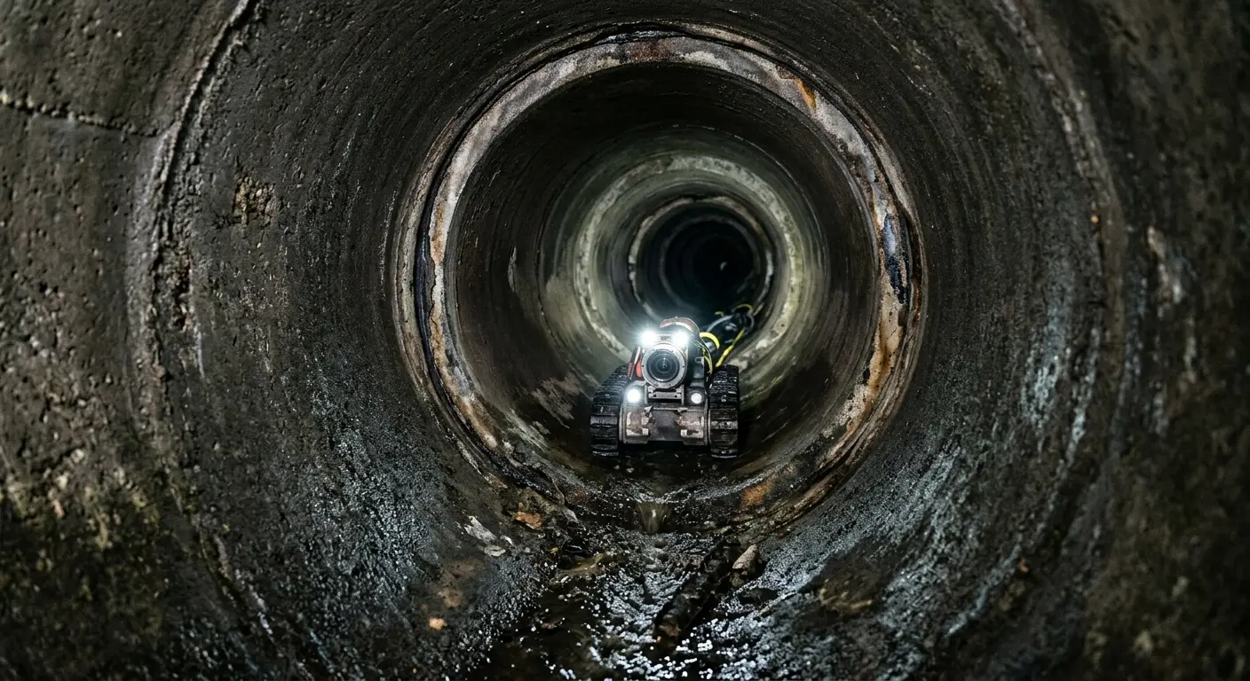 Robotic sewer camera inspecting pipe interior for Sewer Line Repair in Dripping Springs